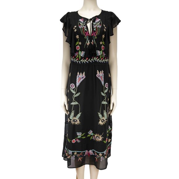 DESIGUAL Sandy Long Floral Embroidered Boho Black Midi Vest Dress sz 38 - Picture 8 of 15